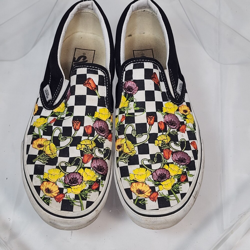 VANS OFF THE WALL Womens 6.5.Mens 5.Rose Poppy Daisy Floral Checkerboard Skate . - Picture 8 of 16